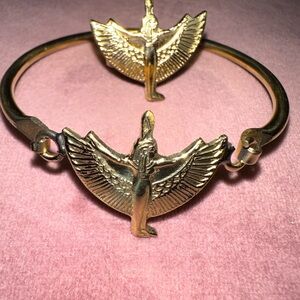 Jewelry Set of One Bracelet with Maat Goddess wearing the feather & One Ring